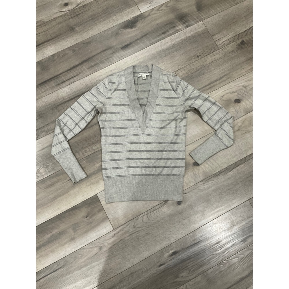 Banana Republic Silk Cotton‎ Cashmere Grey Striped V-Neck Sweater Womens Small